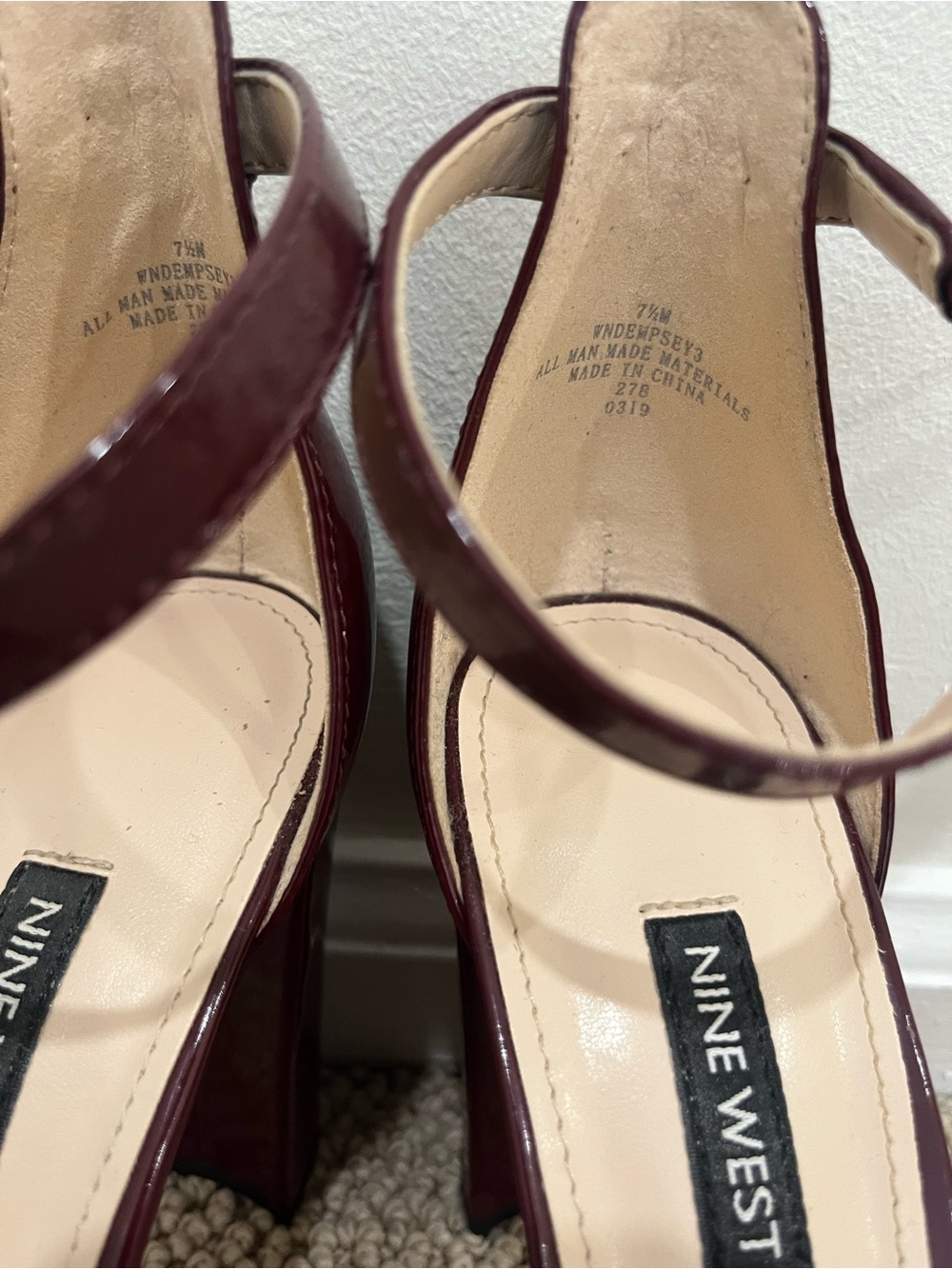 Like new! Nine West Burgundy Patent Ankle-Strap Block Heels - Picture 10 of 14